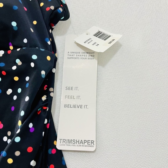 Trimshaper Black Tankini with Confetti Polka Dot pattern Women's Size 14 NWT - Picture 2 of 7
